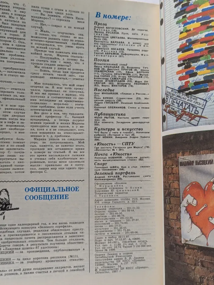 Юность Выпуск № 1/1988