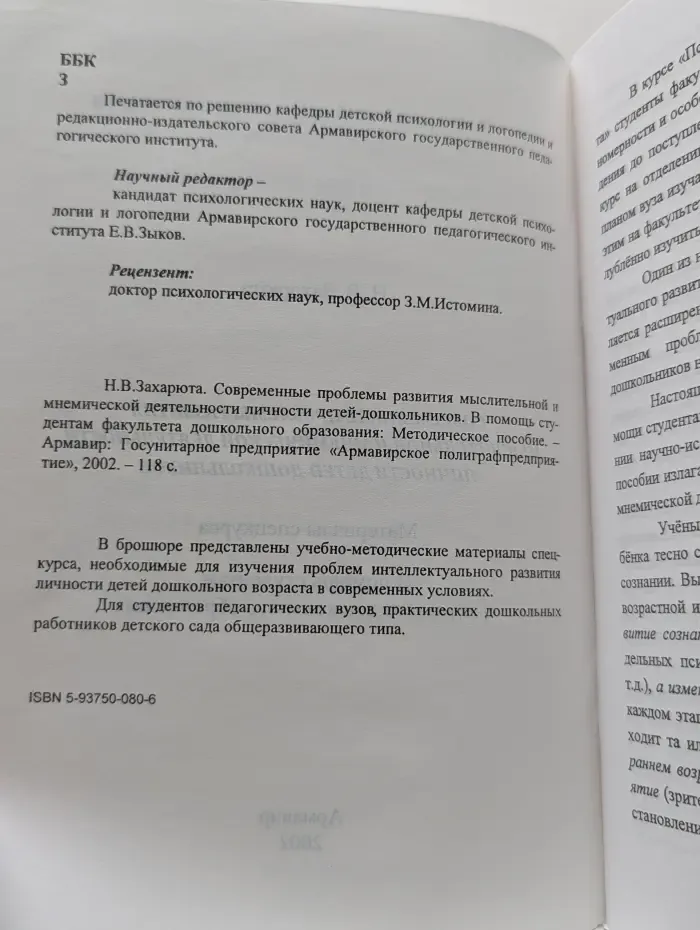 Современные проблемы развития мыслительной и мнемической деятельности личности детей-дошкольников