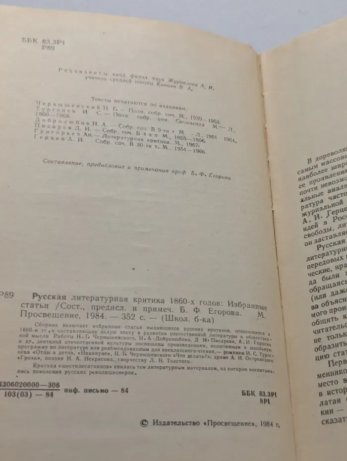 Школьная библиотека. Русская литературная критика 1860-х годов