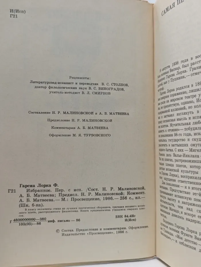 Школьная библиотека. Федерико Гарсия Лорка. Избранное
