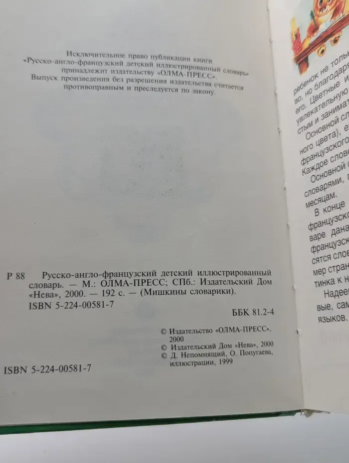 Мишкины словарики. Русско-англо-французский детский иллюстрированный словарь
