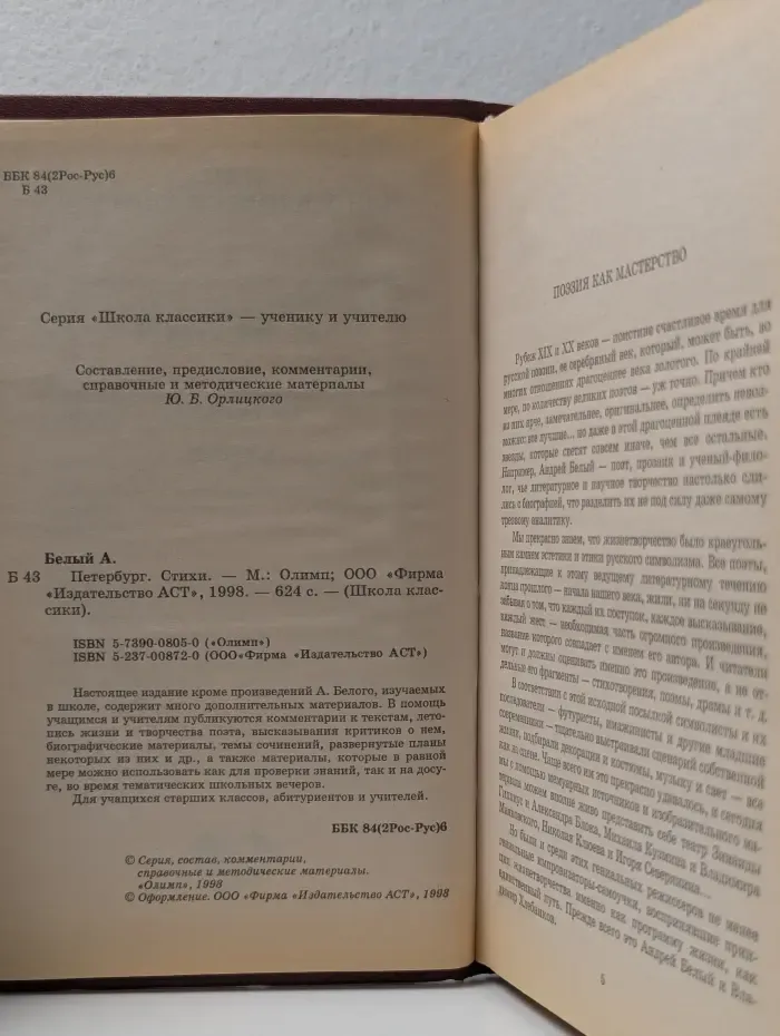 Школа классики. Андрей Белый. Петербург. Стихи