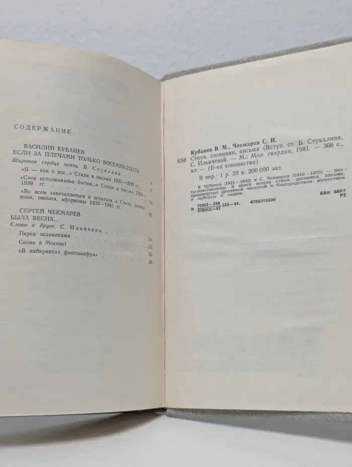 Библиотека юношества. Василий Кубанев. Сергей Чекмарев. Стихи, дневники, письма