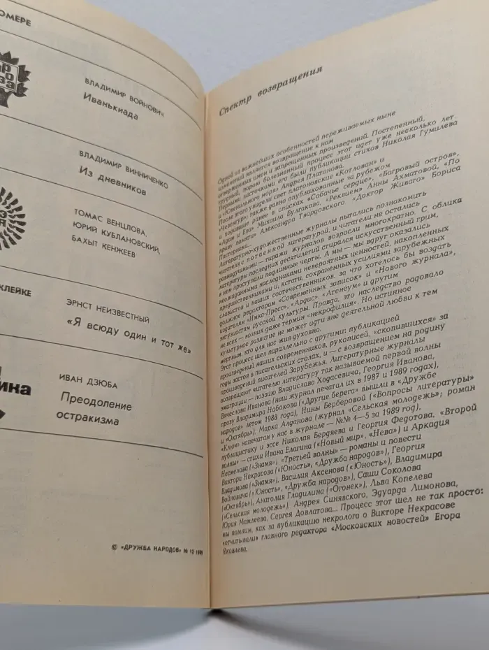 Дружба народов. Выпуск № 12/1989