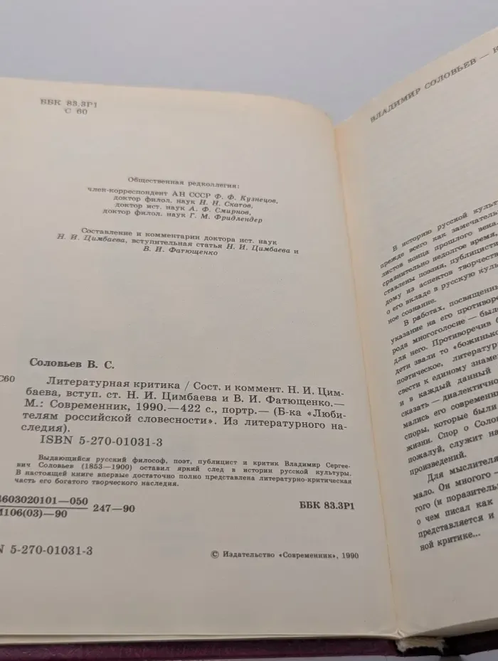 Библиотека Любителям российской словесности. В. С. Соловьев. Литературная критика