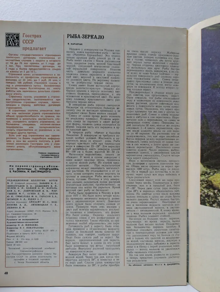 Рыбоводство и рыболовство. Выпуск № 4/1974
