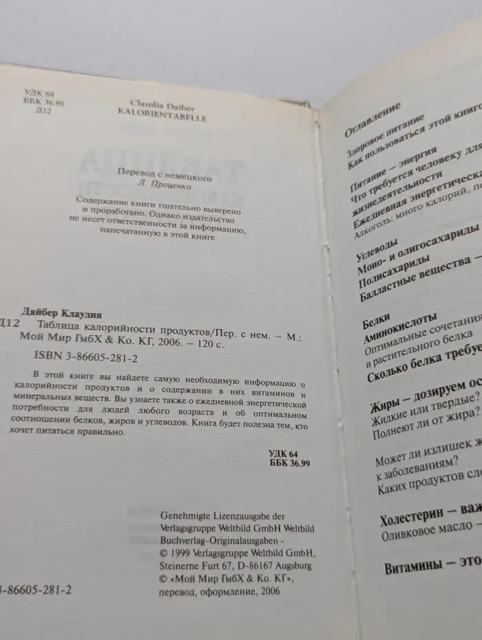 Таблица калорийности продуктов