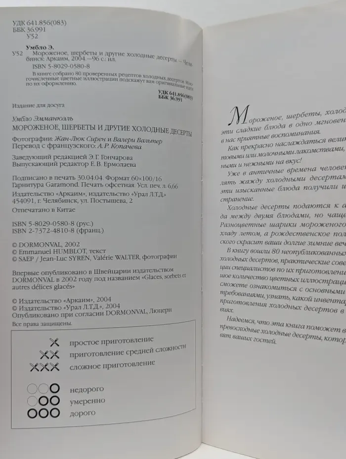 Мороженое, щербеты и другие холодные десерты