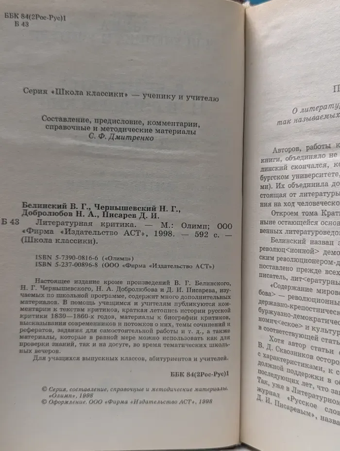Школа классики. Книга для учителей и учителей. Литературная критика