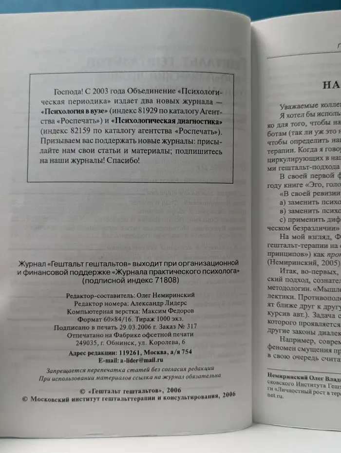 Гештальт гештальтов. Евро-Азиатский вестник гештальттерапии. Выпуск № 2/2006