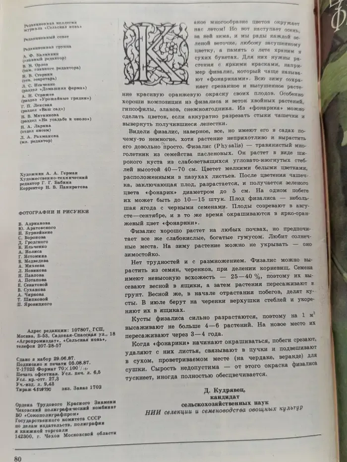 Приусадебное хозяйство. Выпуск № 5/1987