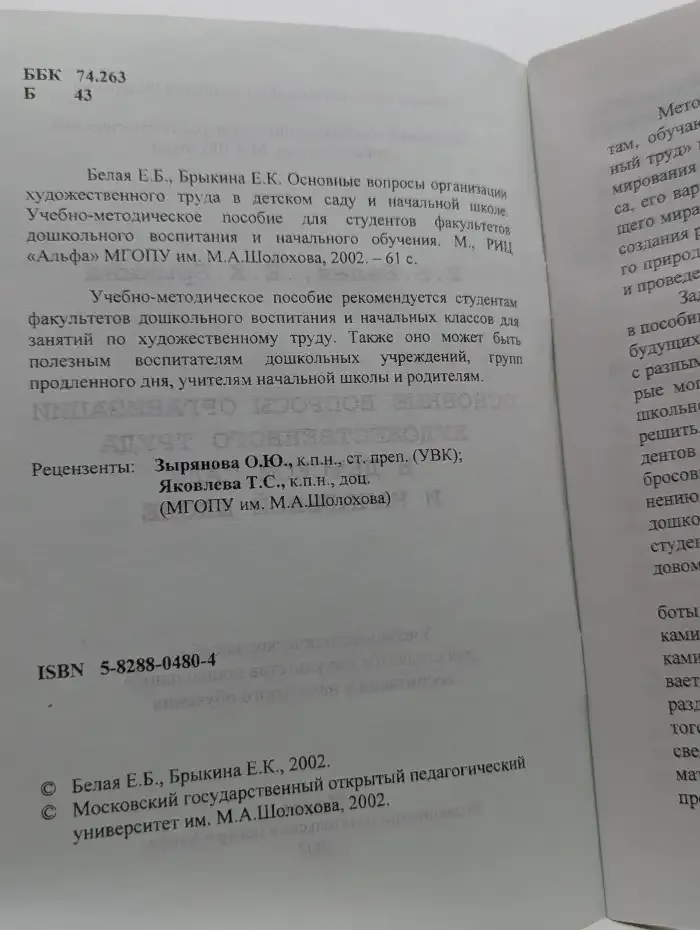 Основные вопросы организации художественного труда в детском саду и начальной школе