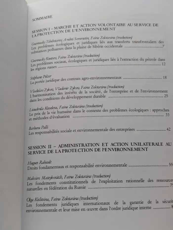 Développement durable et sécurité environnementale. Instruments réglementaires et économiques – aspects transfrontières