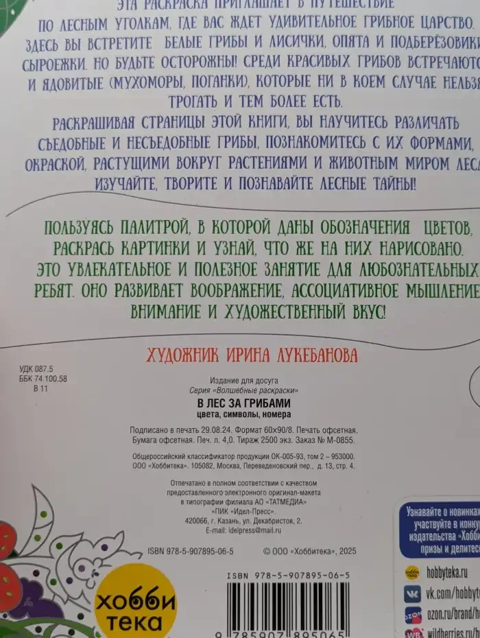 Книга-раскраска. В лес за грибами. Цвета, символы, номера