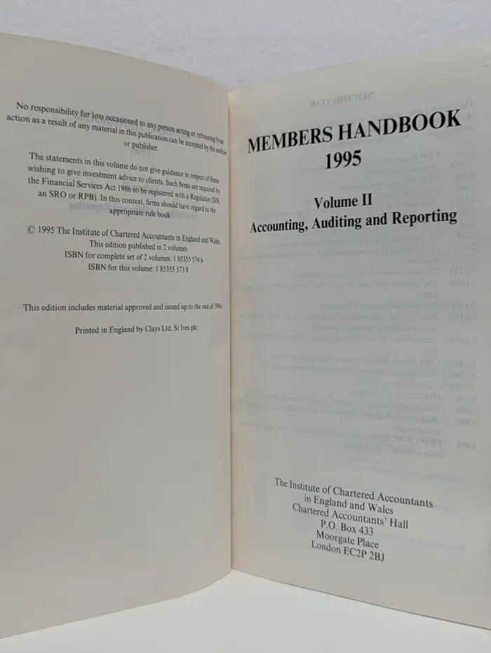 Members Handbook. 1995. Volume 2. Accounting, Auditing and Reporting