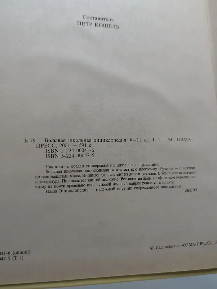 Большая школьная энциклопедия. 6-11 класс. В 2 томах. Том 1