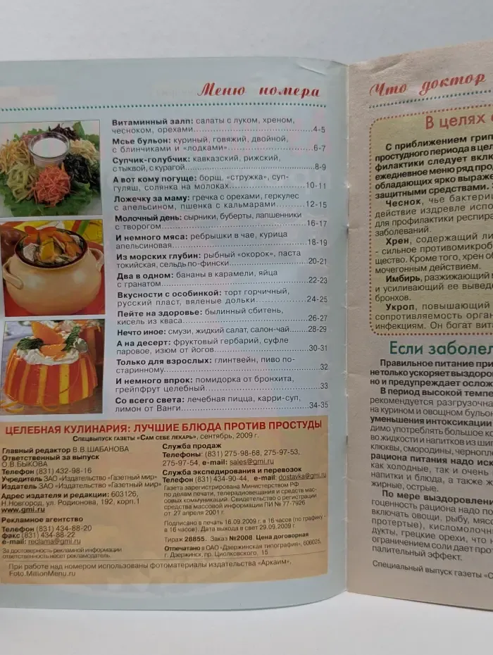 Сам себе лекарь. Выпуск № 9/2009. Лучшие блюда против простуды